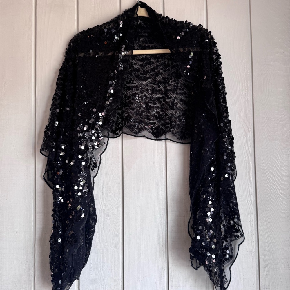 Vintage Cejon Black Mesh Sequin Wrap